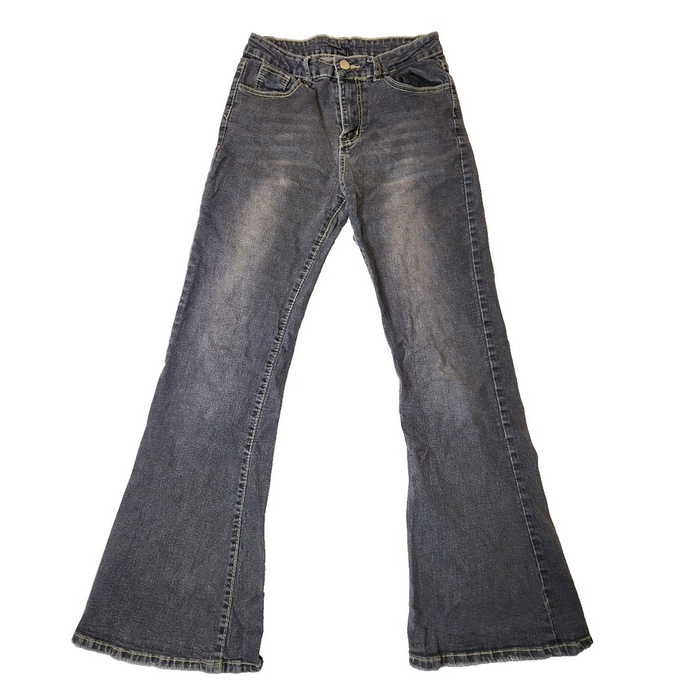 Womens Denim Jeans Flare Leg Pants Gray Size S (4)